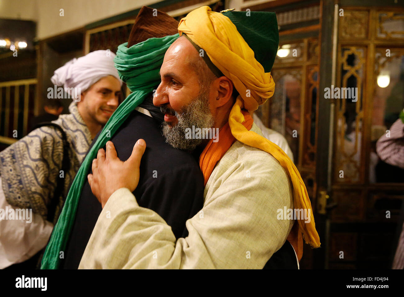 Naqshbandi sufi muslims hugging. Stock Photo
