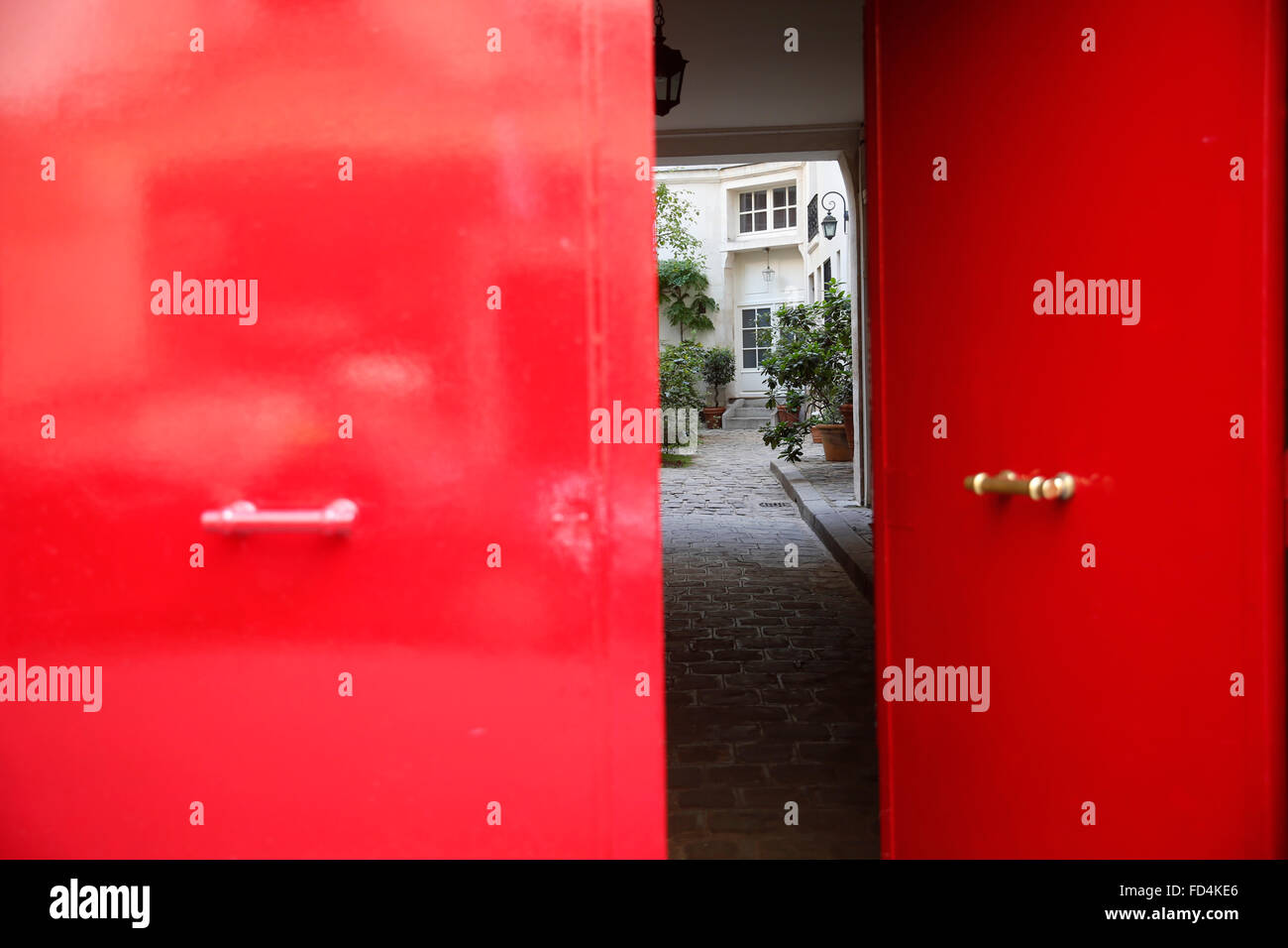Red doors in the Marais. Paris. Stock Photo
