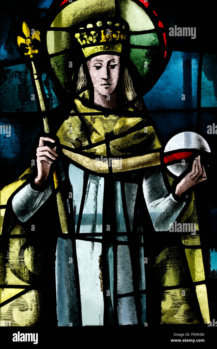 Saint Ulrich church. Stained glass window by Max Ingrand. King Saint