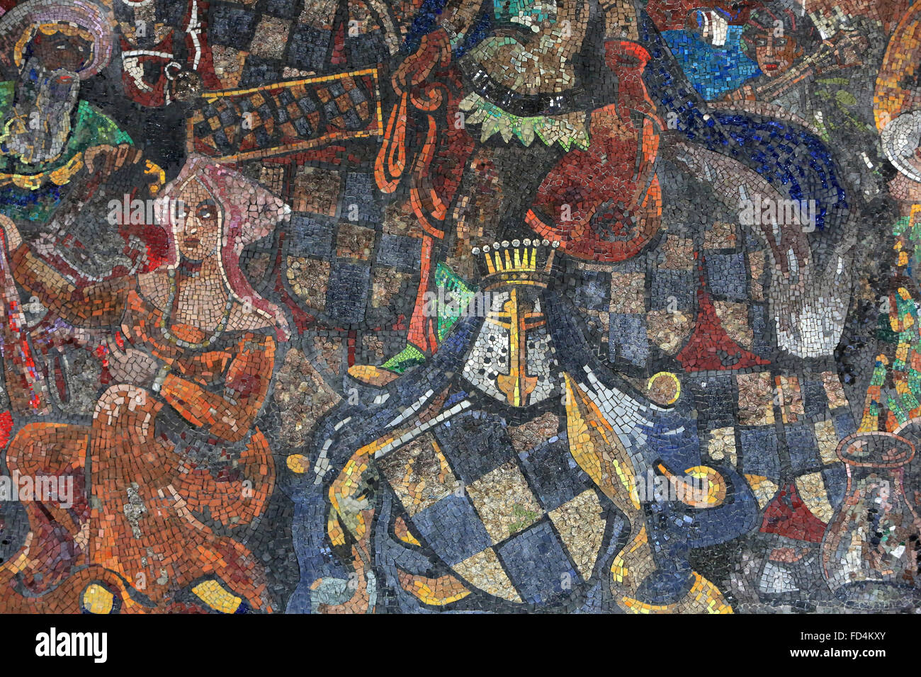 Medieval fairs in Geneva. Mosaic by Alexander Cingria. Stock Photo