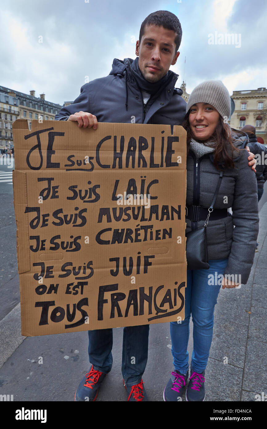 Je suis Charlie demonstration in Paris after the killings by islamists. Stock Photo