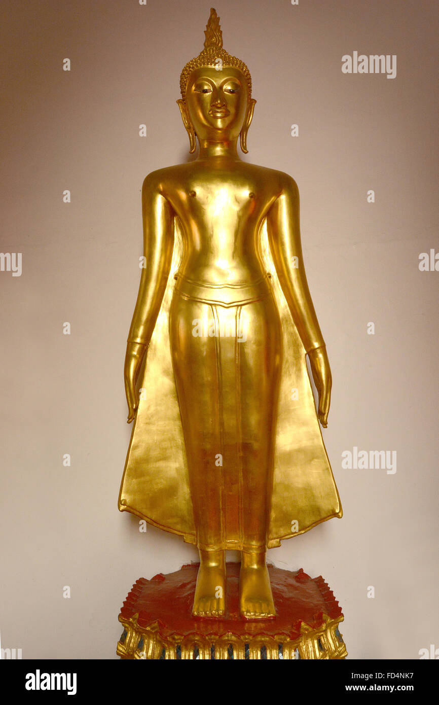 Standing Buddha in Wat Mahathat. Stock Photo