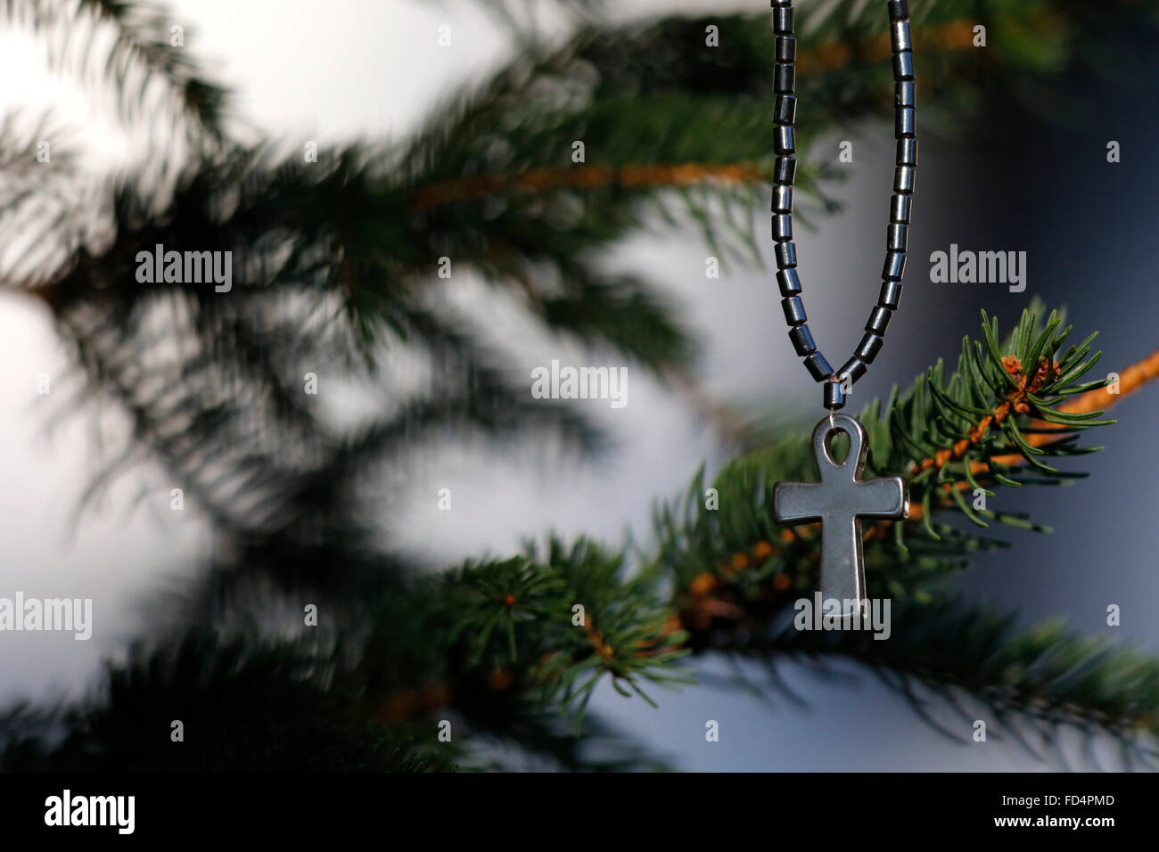 Christian cross and christmas tree Stock Photo Alamy