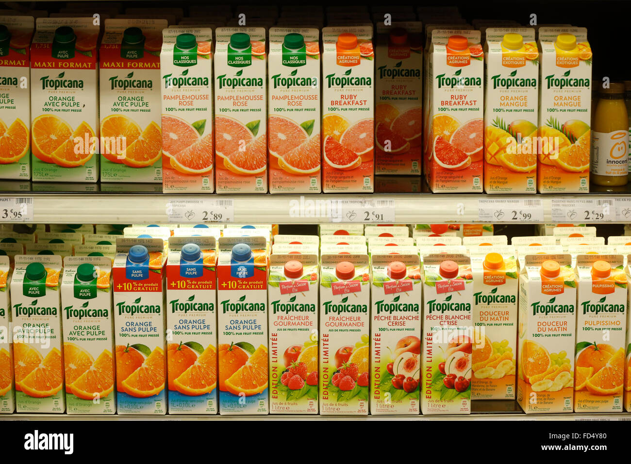 Supermarket. Fruit juice packs Stock Photo Alamy