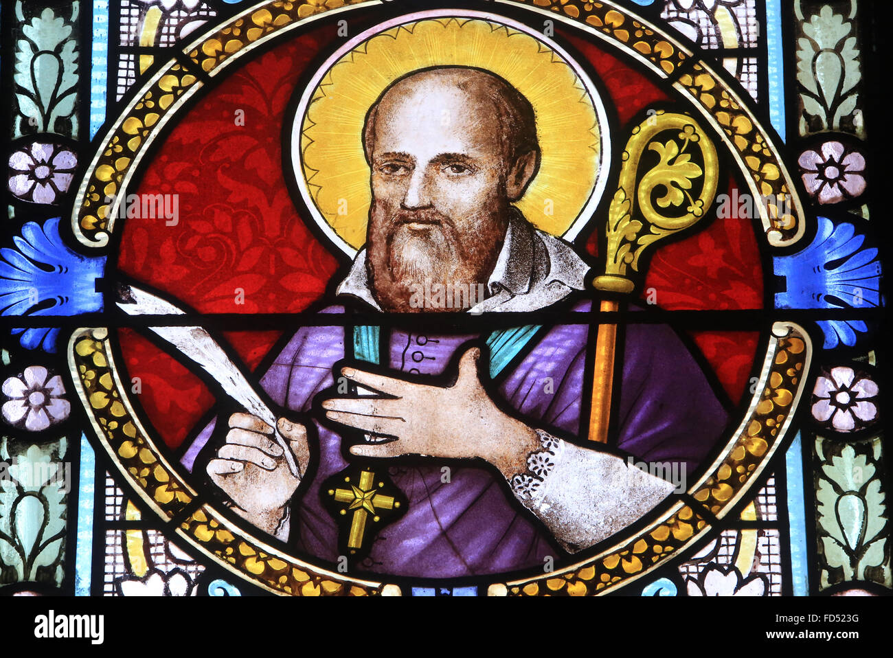 St. Francis de Sales. Stained glass window. St. Michel de Chamonix-Mont