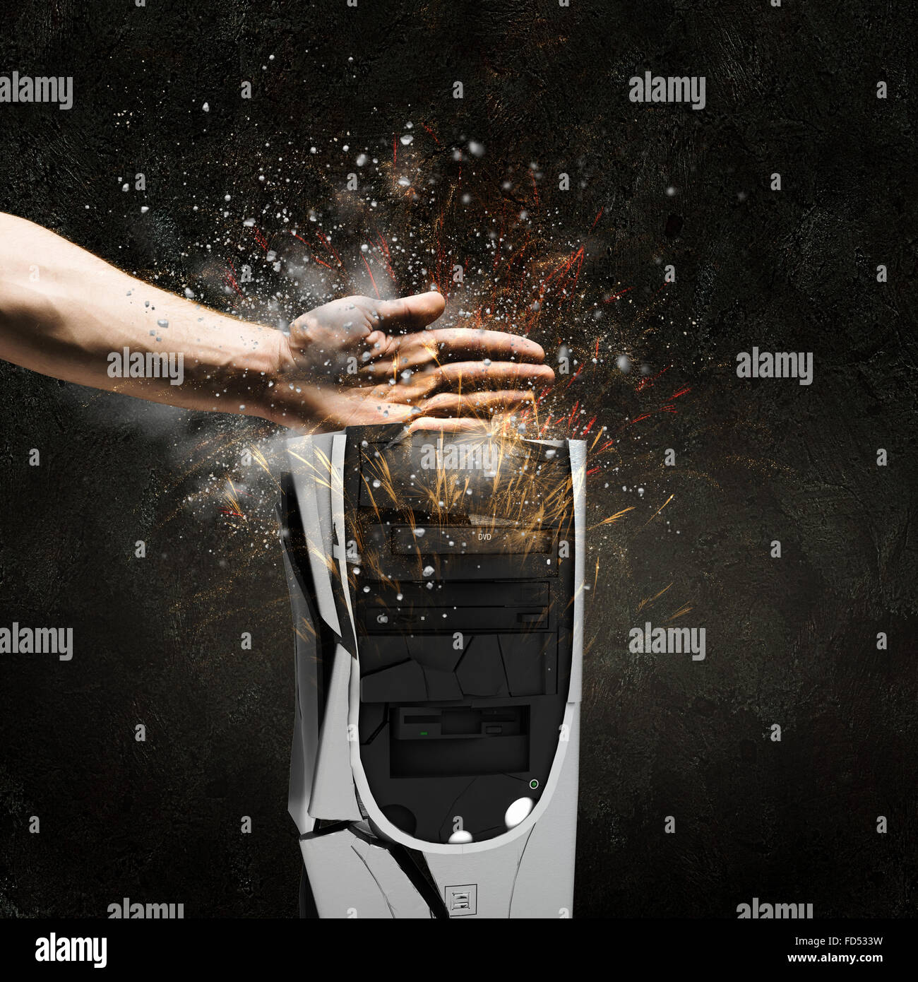 Close up image of human hand damaging computer processor Stock Photo ...