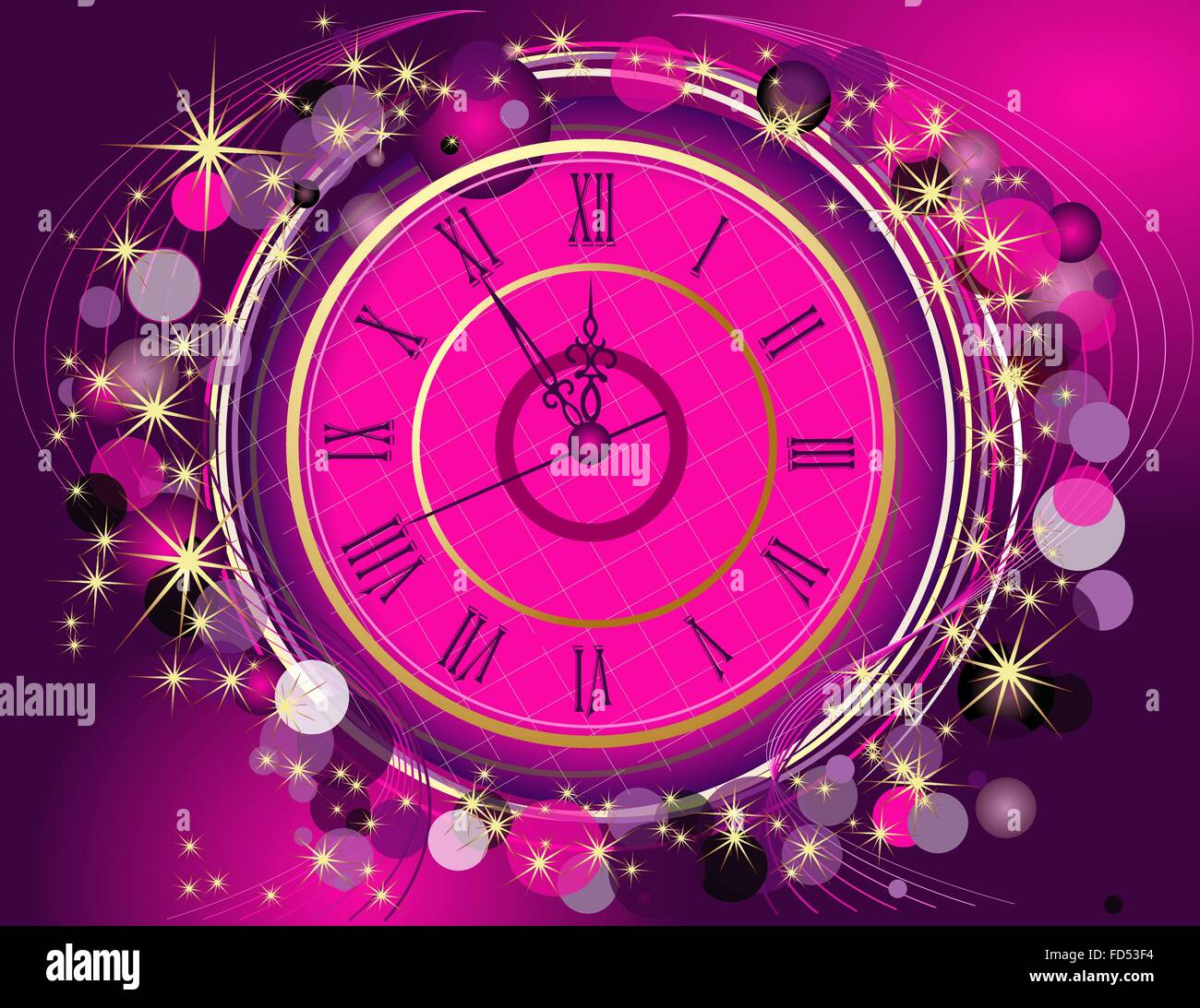 Happy New Year  background  with clock Stock Vector