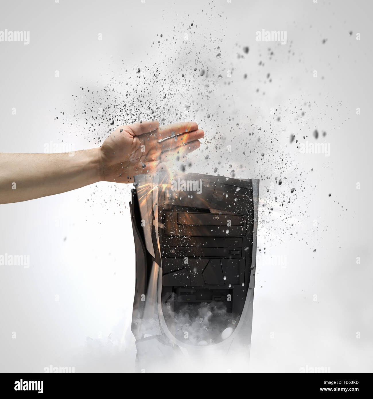 Hand Smashing Pc Close up image of human hand damaging computer processor hi-res stock ...