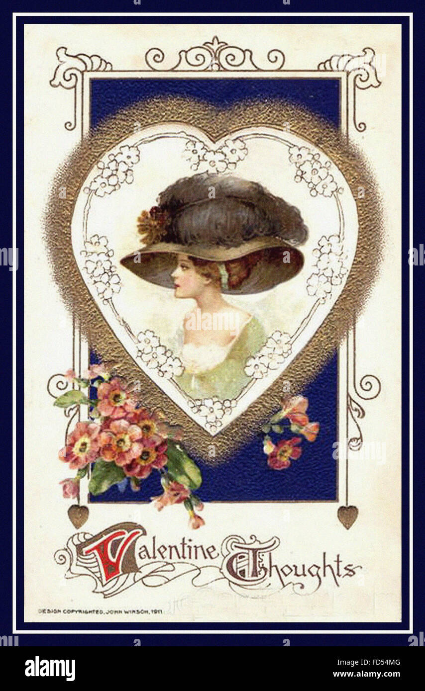 Vintage Valentine's Day Postcard - lady with strong neck Stock Photo