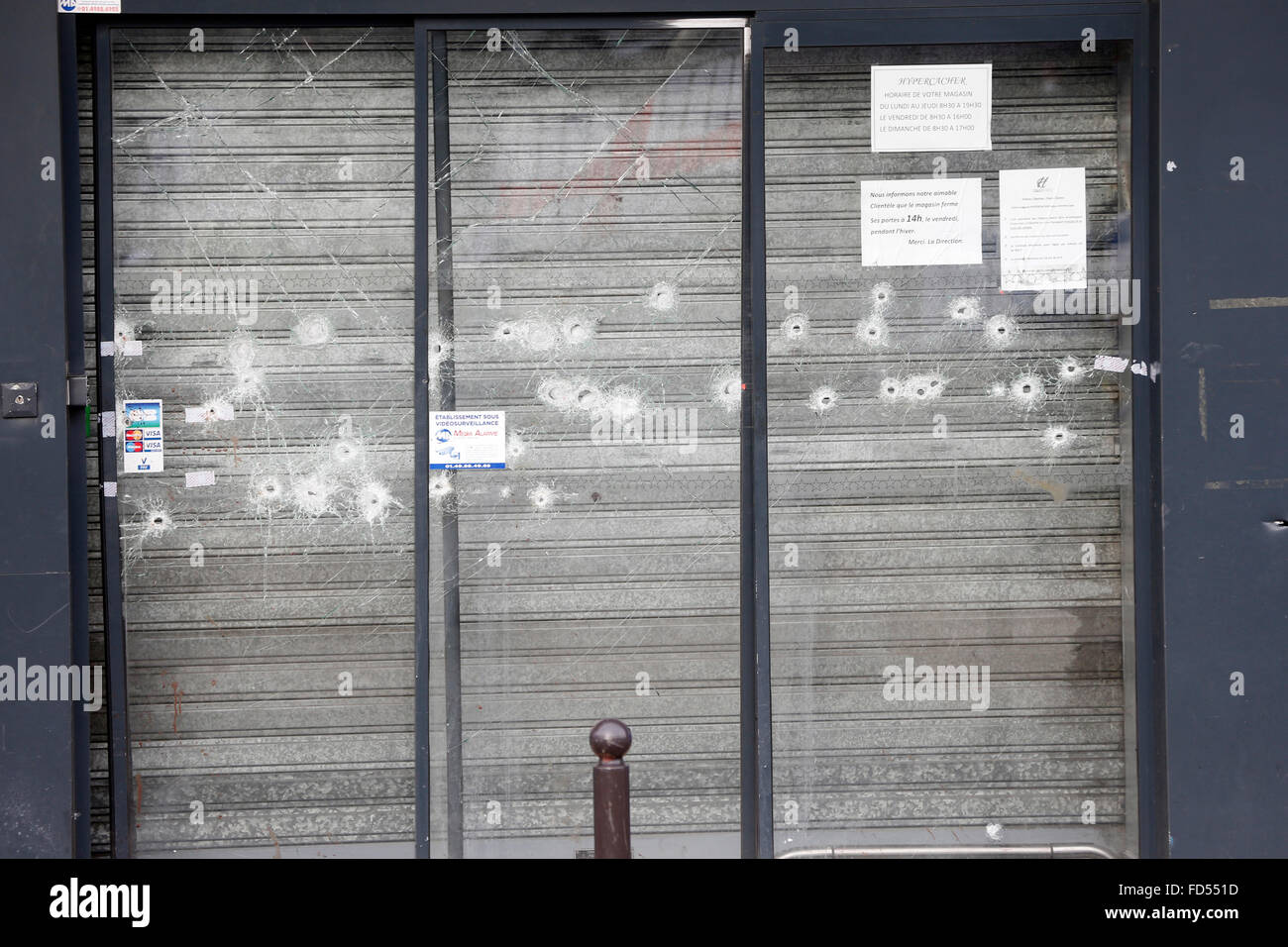Aftermath of Attack at Kosher Supermarket in Paris. Stock Photo