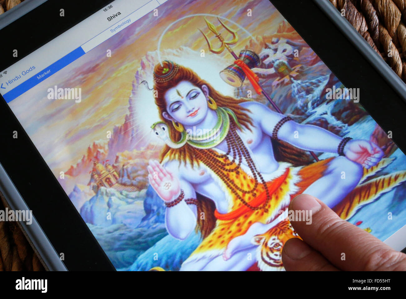 Hindu deity on an Ipad. Shiva. Stock Photo