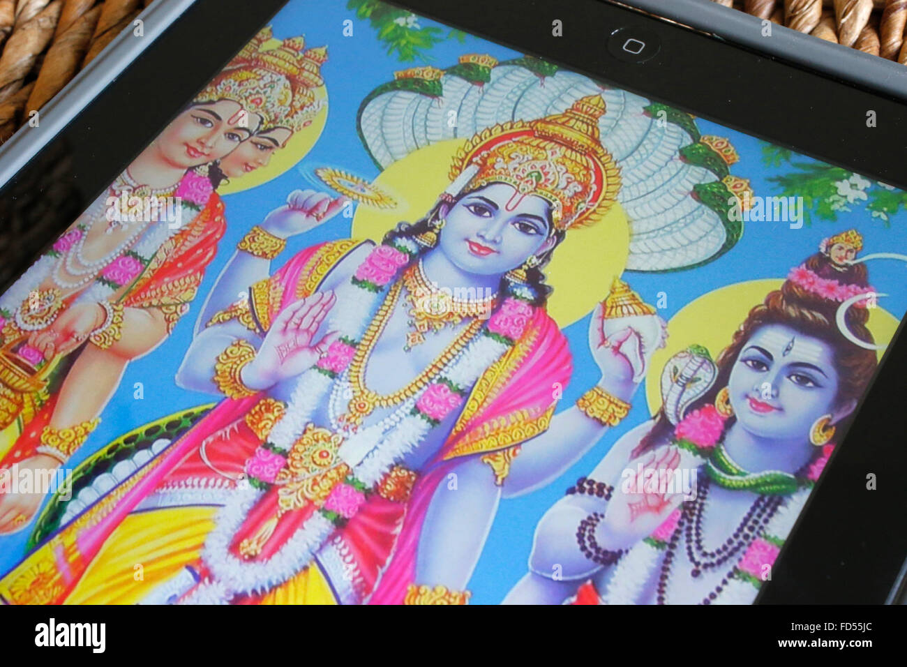 Hindu deities on an Ipad. Stock Photo