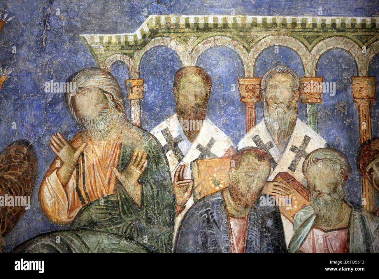 Abu Gosh Benedictine Monastery. The frescoes were painted by a Byzantine artist between 1150 and 1175. Apostles and prophets. Stock Photo