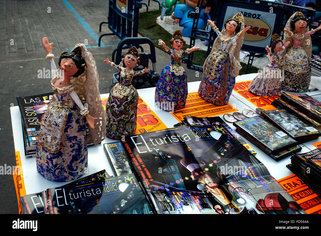 Falleras dressed dolls is one of the souvenirs that can be purchased during the festival of Las Fallas Stock Photo