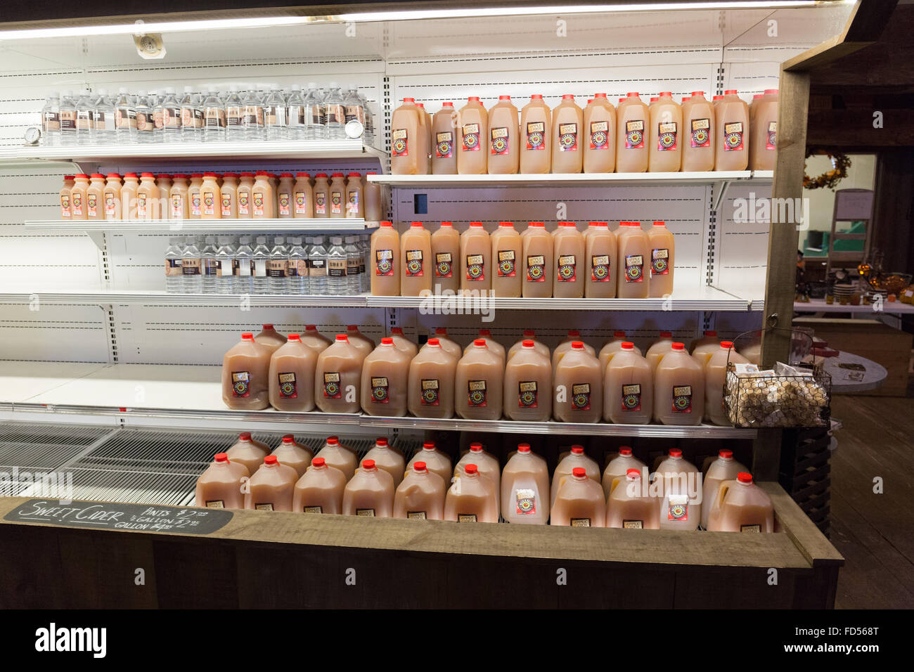 Apple cider products on display inside a Beak and Skiff apple orchard barn Stock Photo Alamy