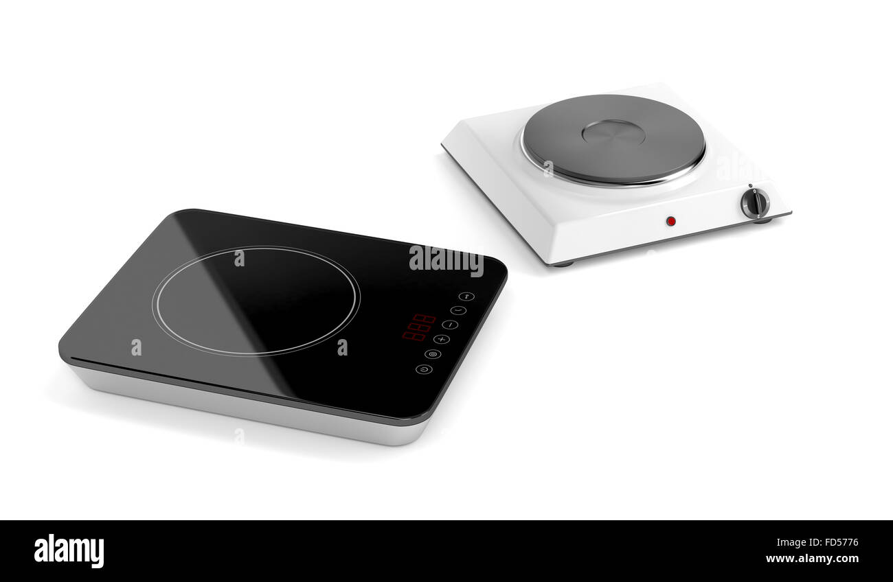 Hot plate and induction cooktop on white background Stock Photo Alamy