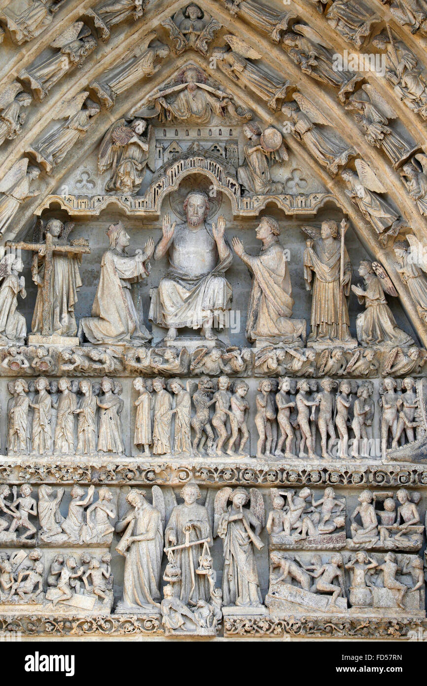 Notre-Dame d'Amiens cathedral. Tympanum of the central portal. The Last ...