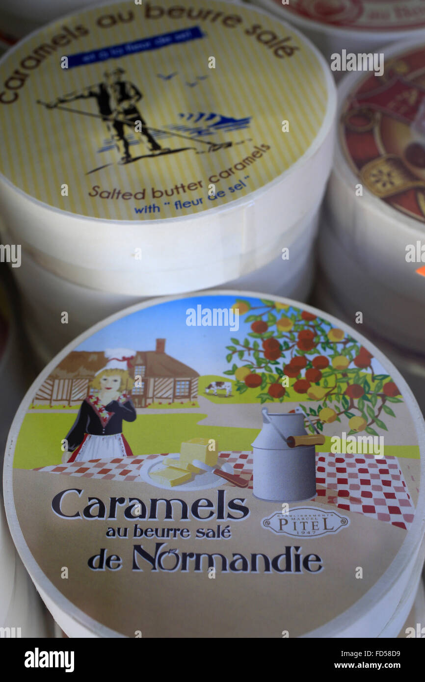 Salted butter caramels of Normandy. Stock Photo