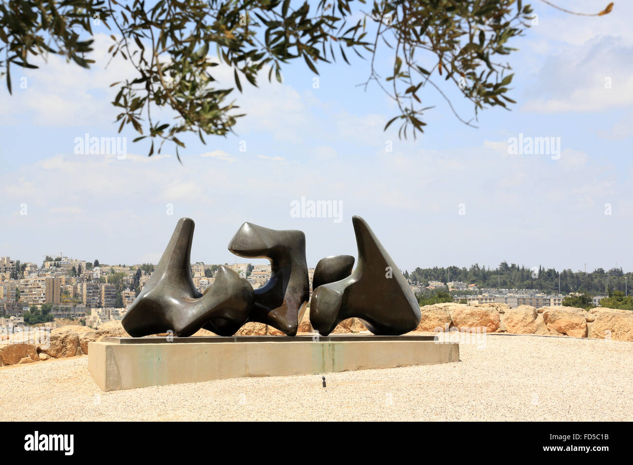 Three pieces sculpture vertebrae by Henry Moore. 1968-1969. Billy Rose Art Garden. The Israel Museum. Stock Photo