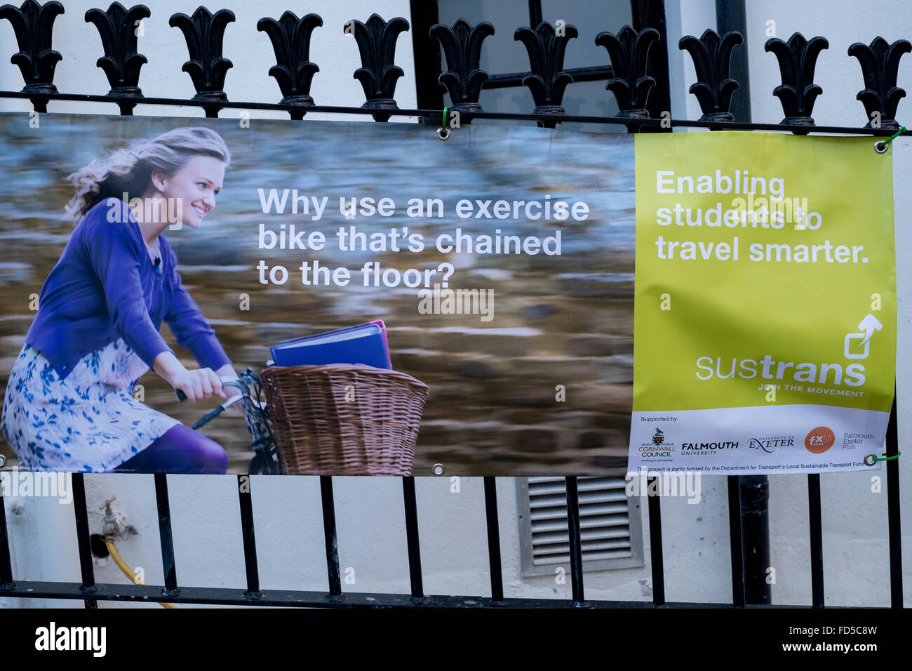 Advertisement at Falmouth University advocating exercise  and smarter travel options Stock Photo