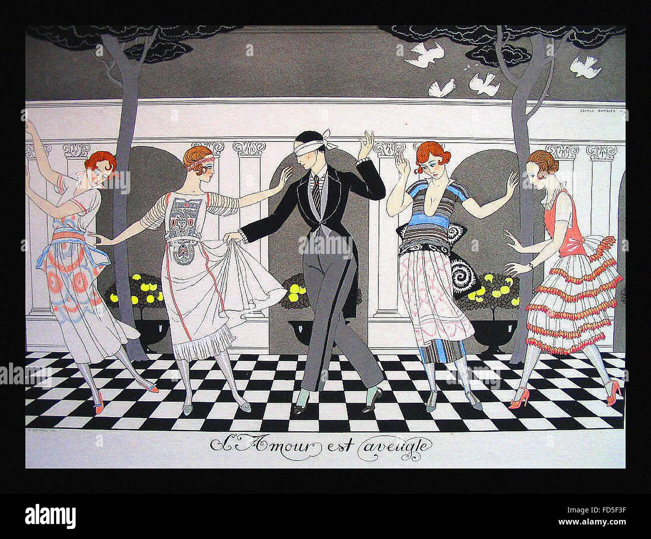 French Vintage Valentine S Day Postcard George Barbier L Amour Est Aveugle Stock Photo Alamy