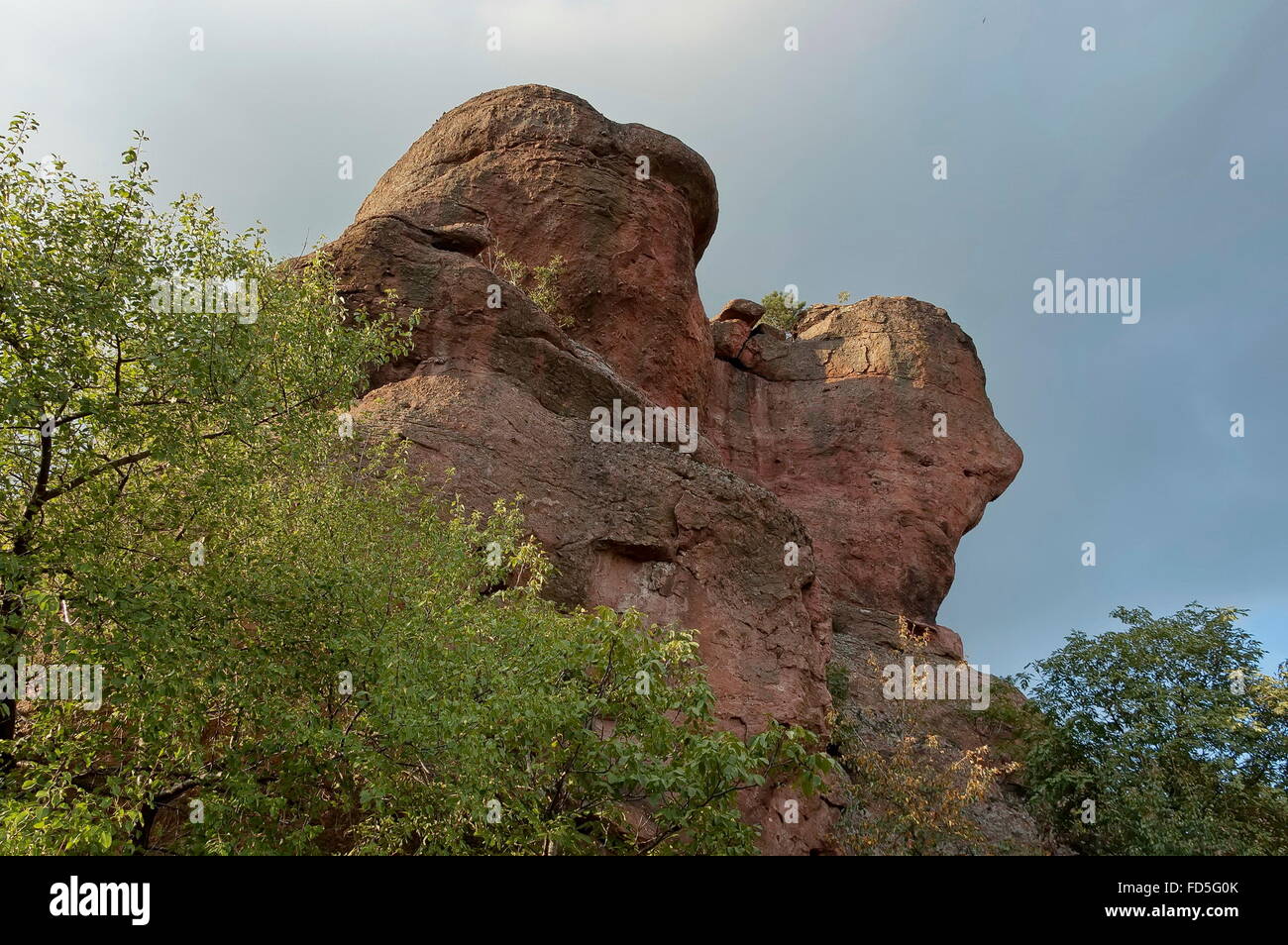 Belogradchik rock - two rock shape in backsunlight, Bulgaria Stock ...