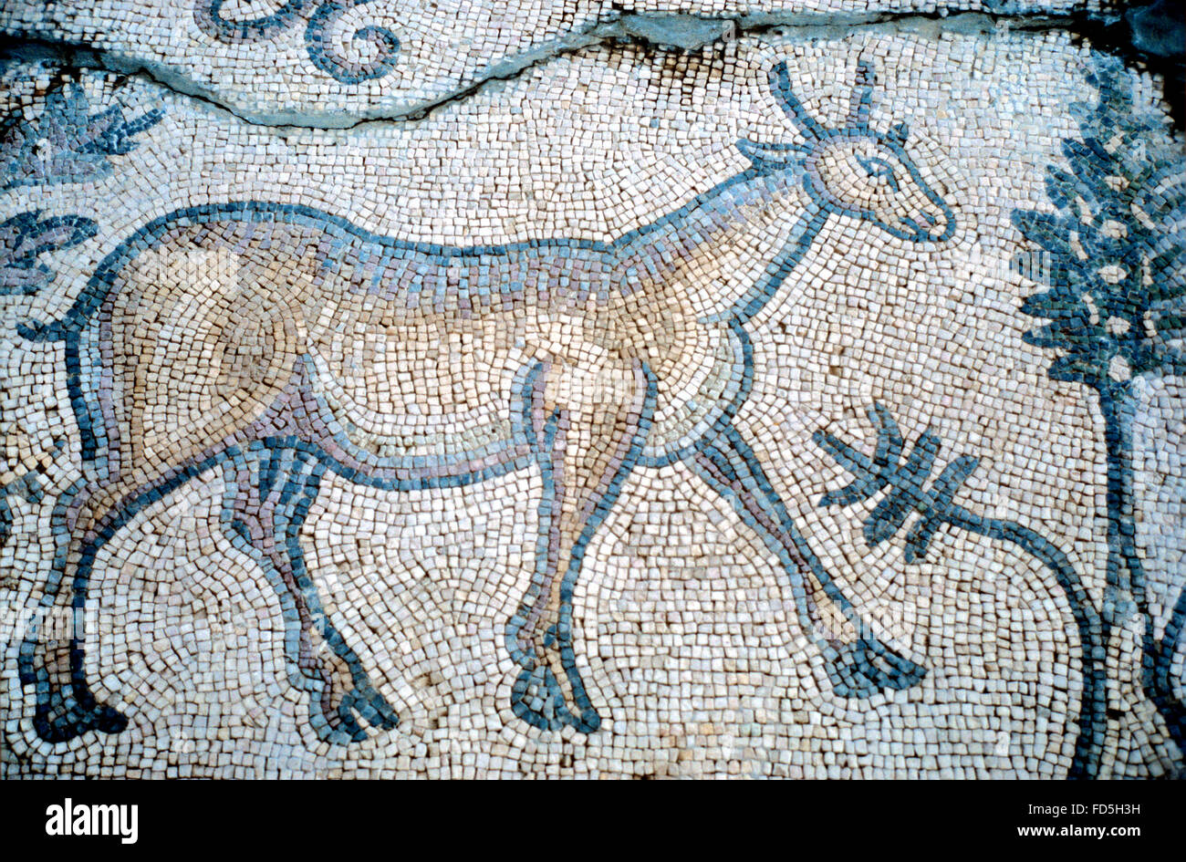 Roman Floor Mosaic of a Goat from a Roman villa  in the Region of Sanliurfa, on Display in Urfa Museum, Sanliurfa, Turkey Stock Photo