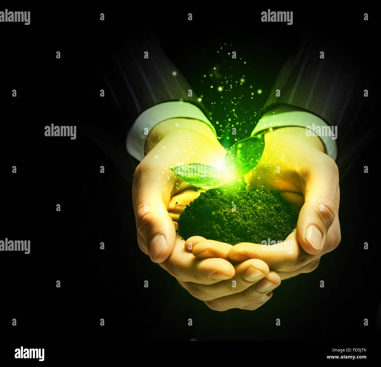 Green sprout in human hands. Recycle idea Stock Photo - Alamy