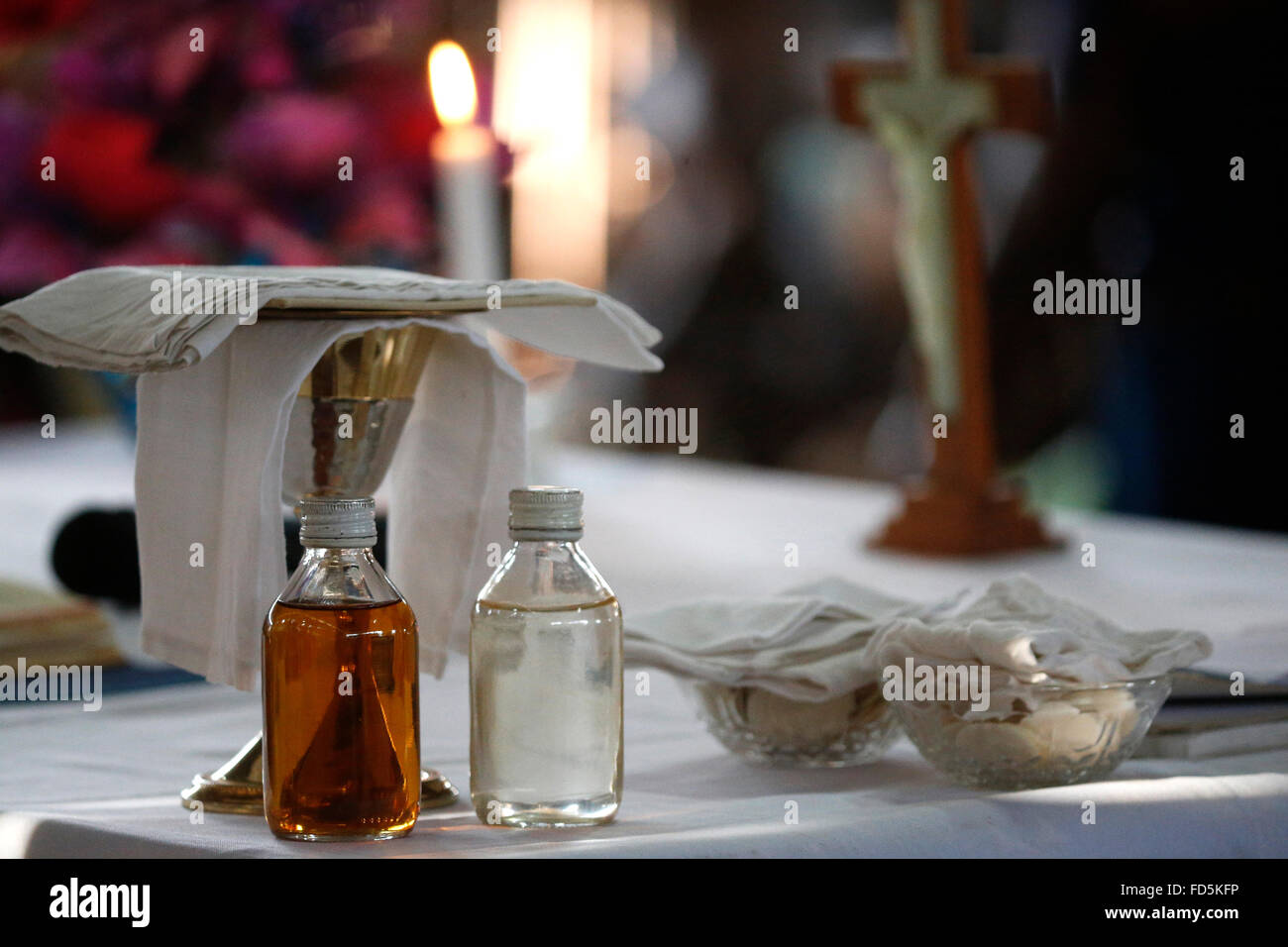Eucharist. Chalice and cruets Stock Photo Alamy
