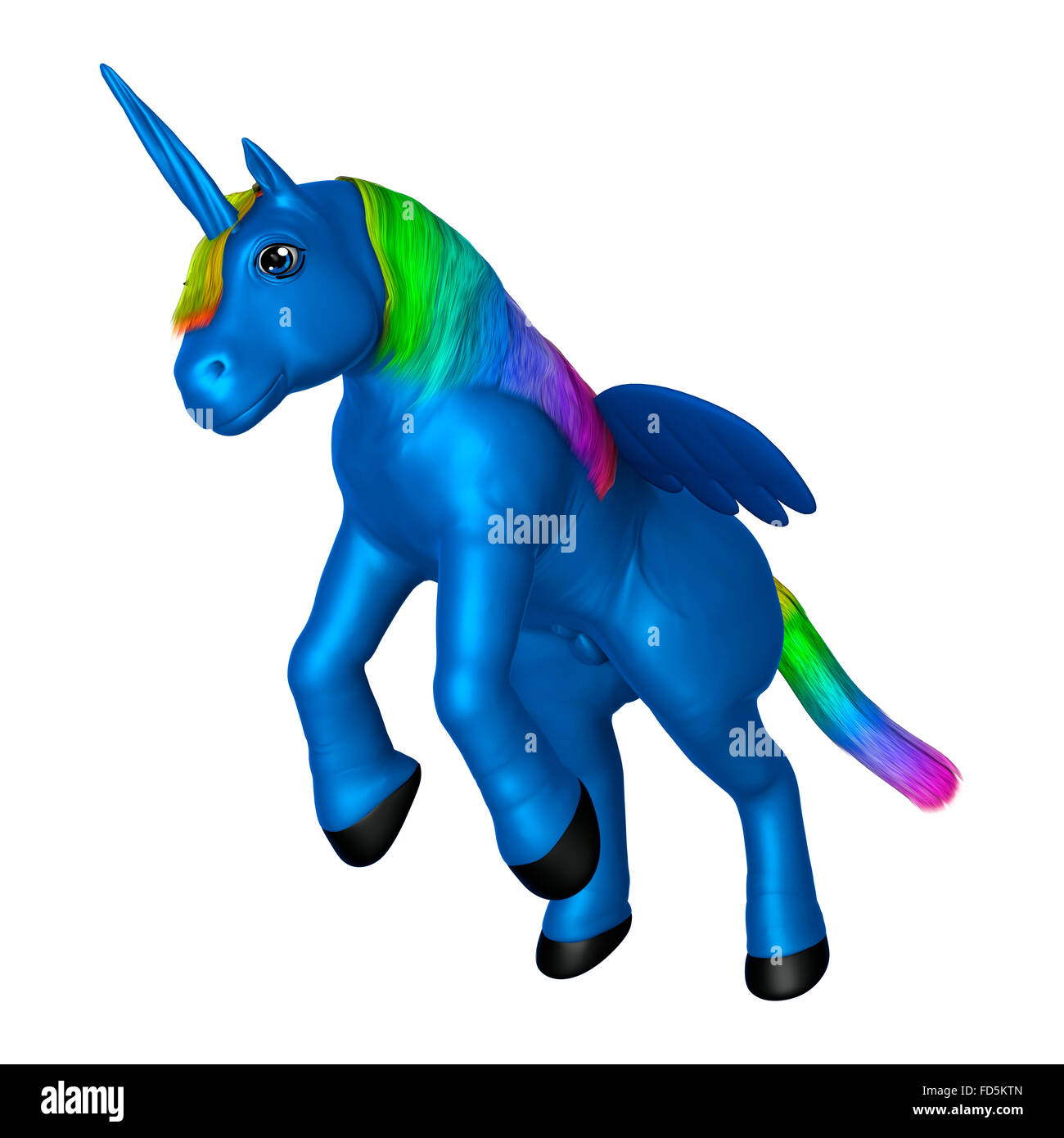 3D digital render of a blue toy unicorn isolated on white background ...