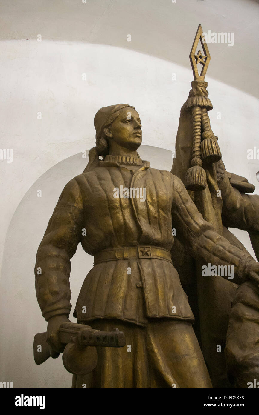 Statue of Belarussian partisans in a passage in Belorusskaya Metro Station, Moscow, Russia Stock Photo