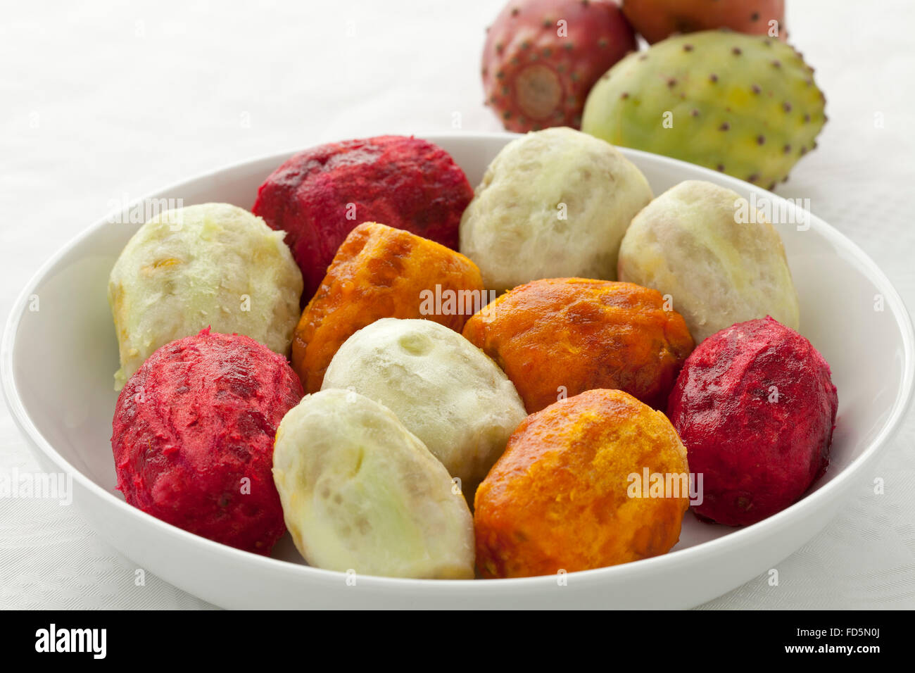 Peeled Prickly Pear Fruit on a dish close up Stock Photo