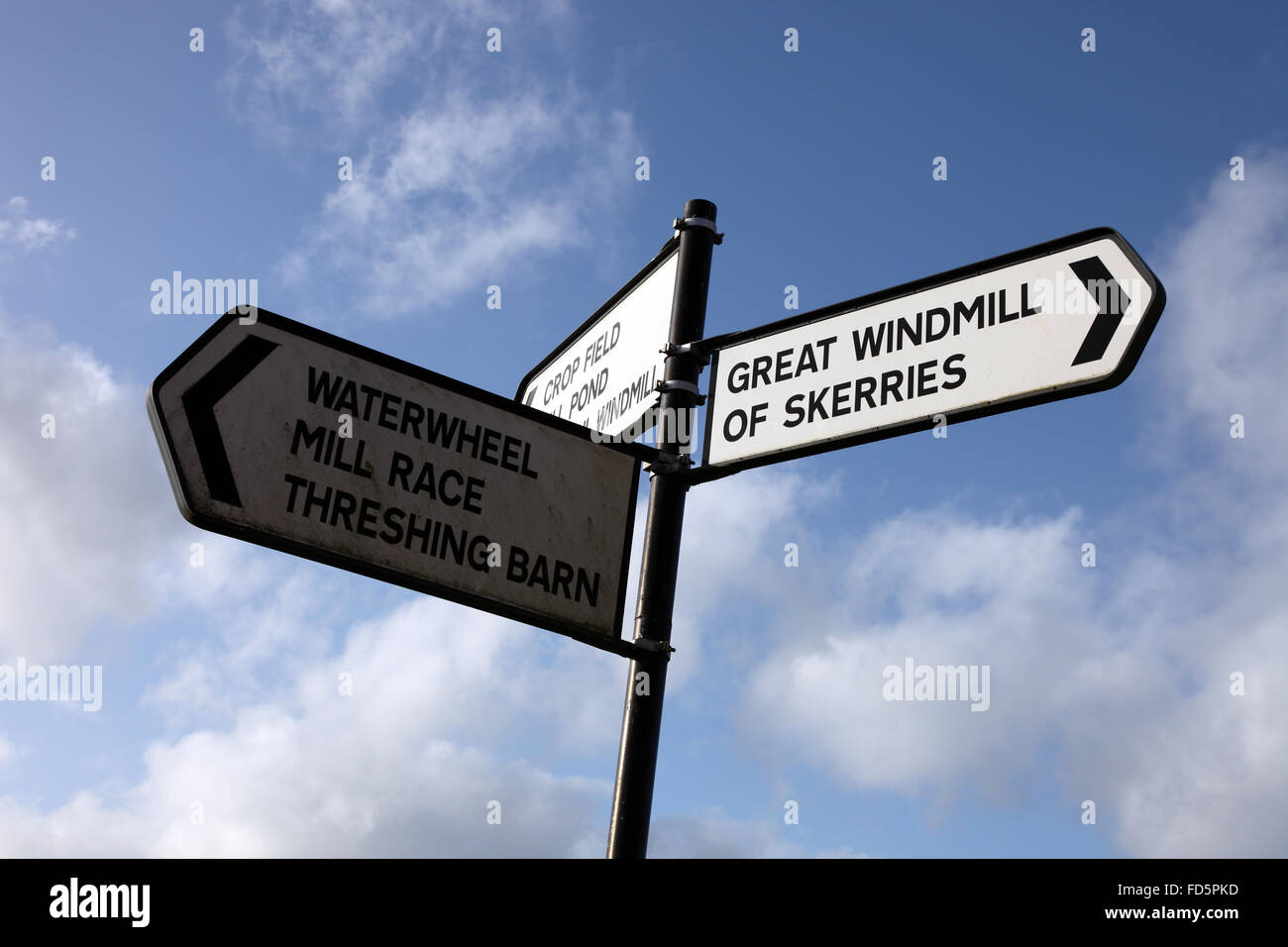 Skerries Mills signpost Stock Photo