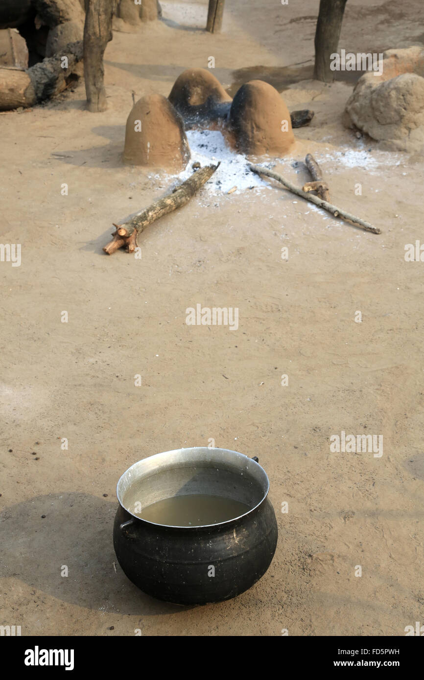 African traditional fireplace for cooking food and heating water Stock