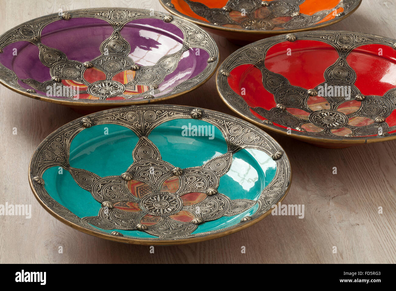 Colorful traditional Moroccan decorated bowls Stock Photo