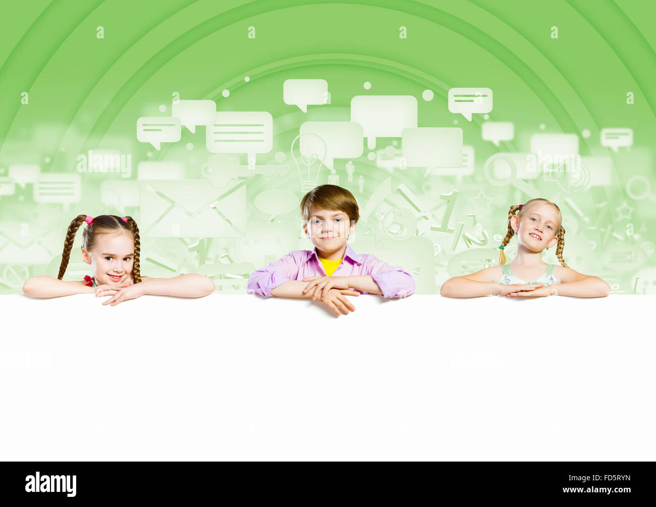 Image of cute kids holding blank white banner. Place for text Stock ...