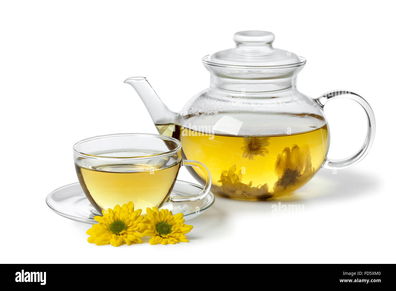 Pot and cup with Chinese Chrysanthemum tea on white background Stock Photo