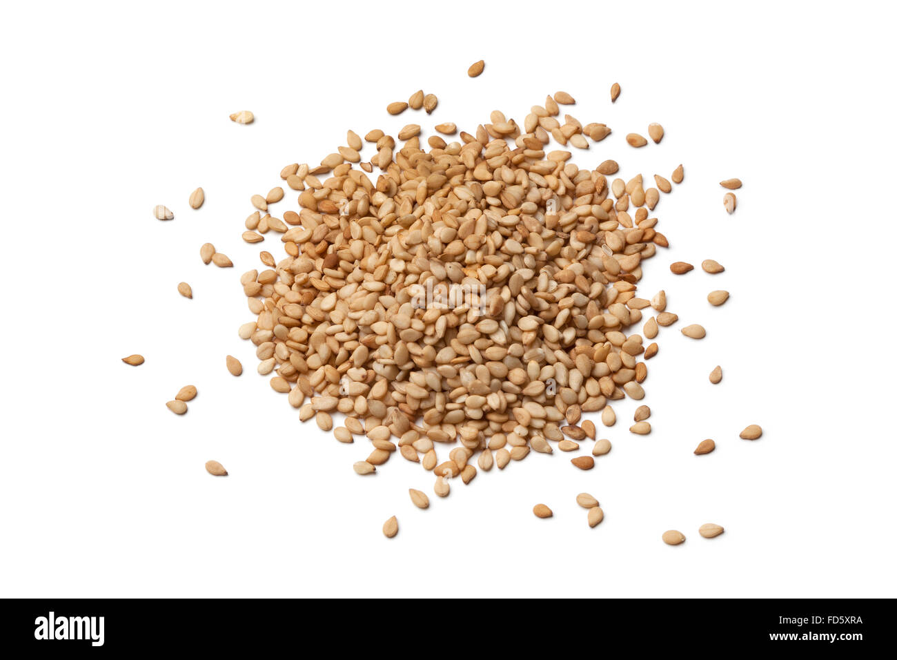 Roasted sesame seeds on white background Stock Photo