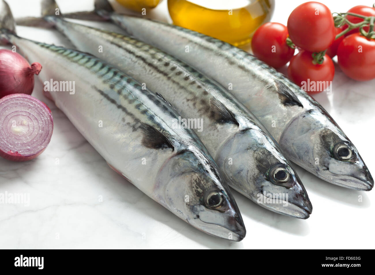 Fresh mackerels ready to cook Stock Photo