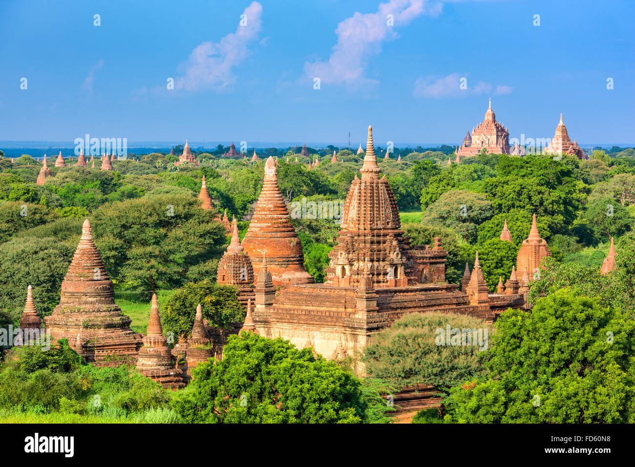 Bagan, Myanmar temples in the Archaeological Park. Stock Photo