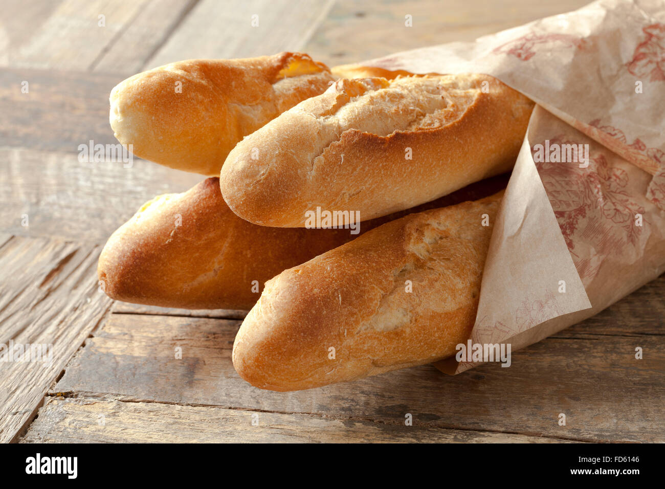 French baguettes wrapped in paper Stock Photo