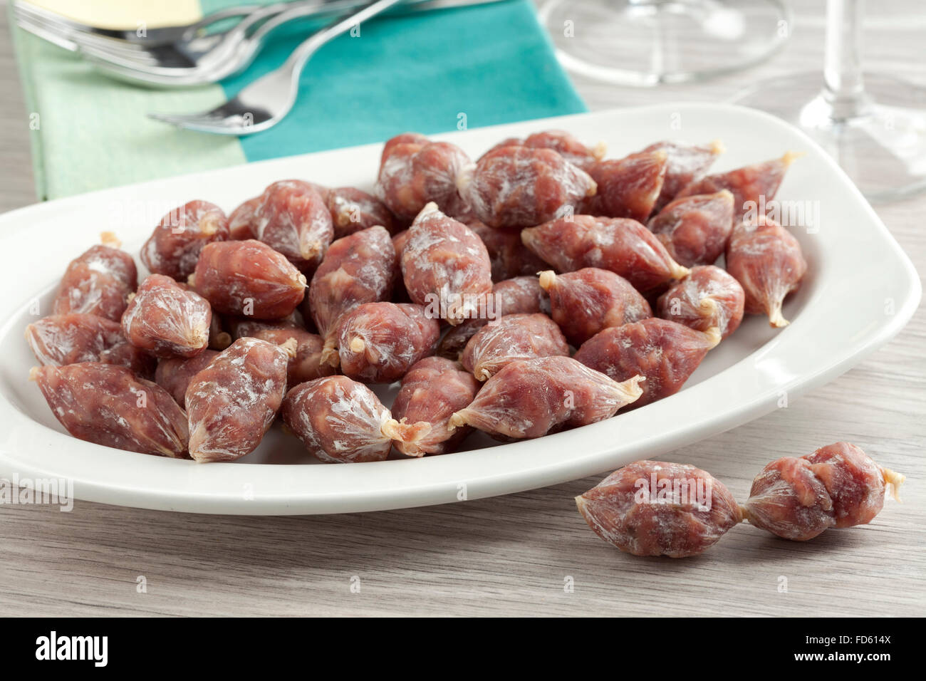 French dry mini saucissons Stock Photo