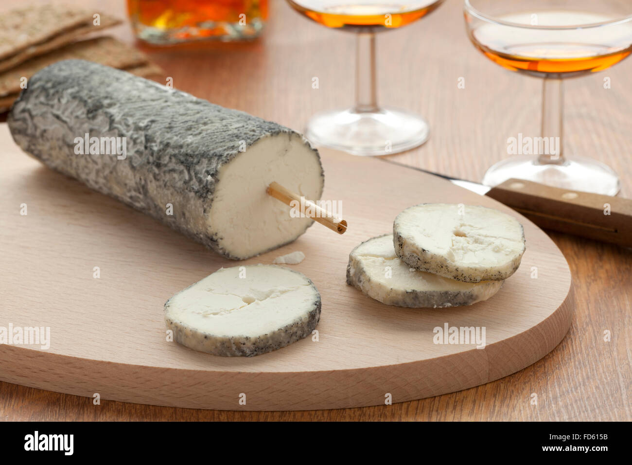 Fresh Sainte-Maure de Touraine and a slice Stock Photo