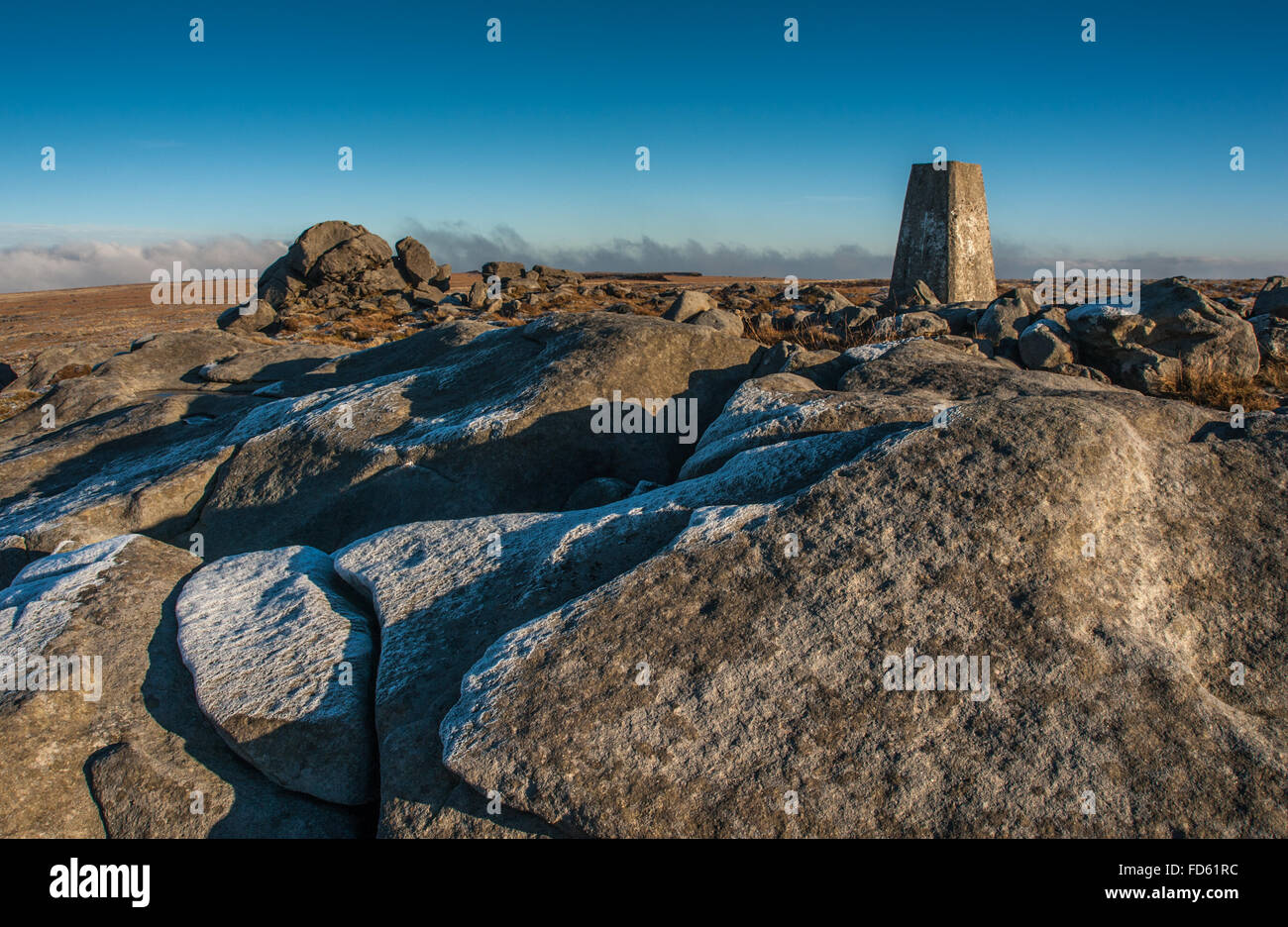 Summit plateau and trigpoint on Ward's Stone in Bowland Stock Photo