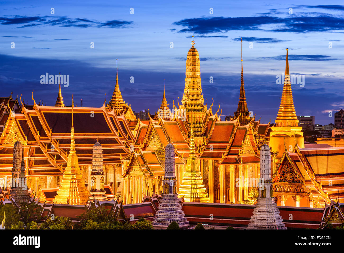 Bangkok, Thailand at Royal Palace and Temple of the Emerald Buddha at night. Stock Photo