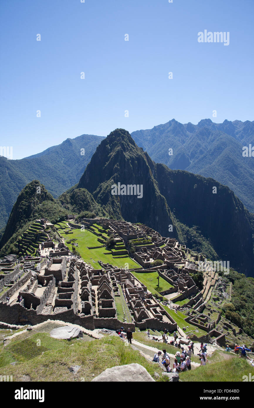Peru, Cusco Region, Urubamba Province, Machu Picchu, Elevated View Of Ruins On Mountain Ridge Stock Photo