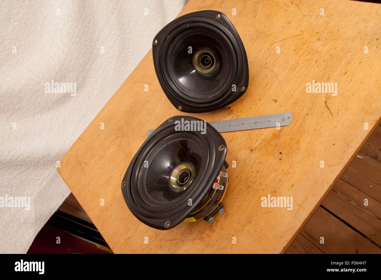 A pair of Tannoy 6.5' dual loudspeakers Stock Photo
