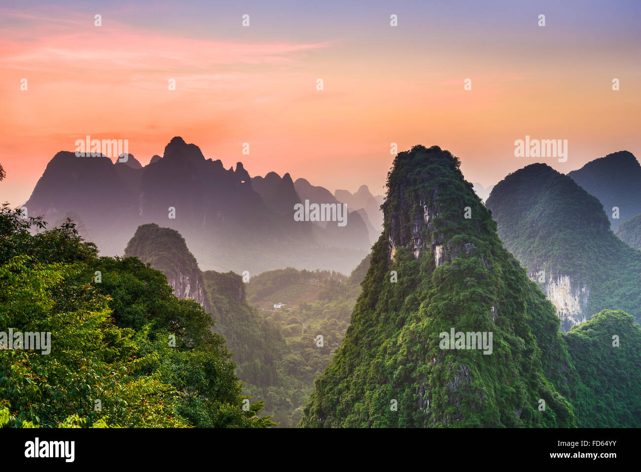 Karst Mountains of Xingping, Guilin, China. Stock Photo