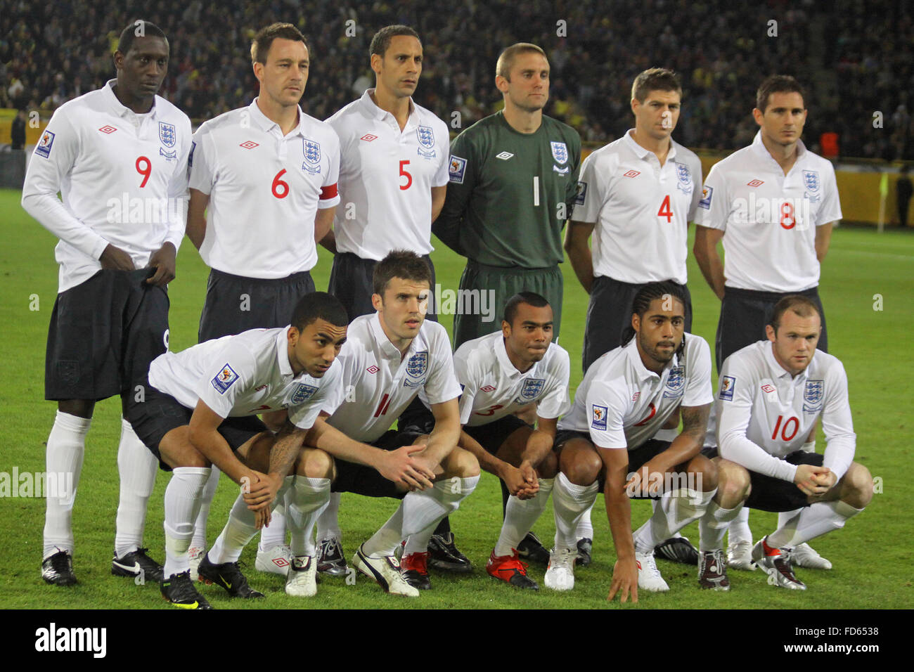 England National Football team pose for a group photo before 2010 FIFA World Cup qualifiers match against Ukraine Stock Photo