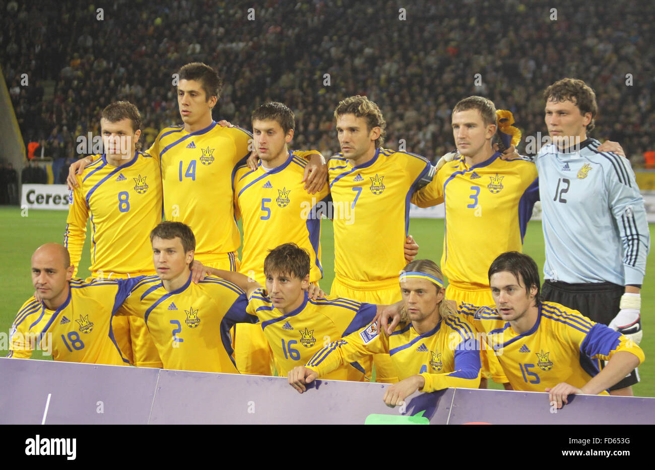 Ukraine National Football team pose for a group photo before 2010 FIFA World Cup qualifiers match against England Stock Photo